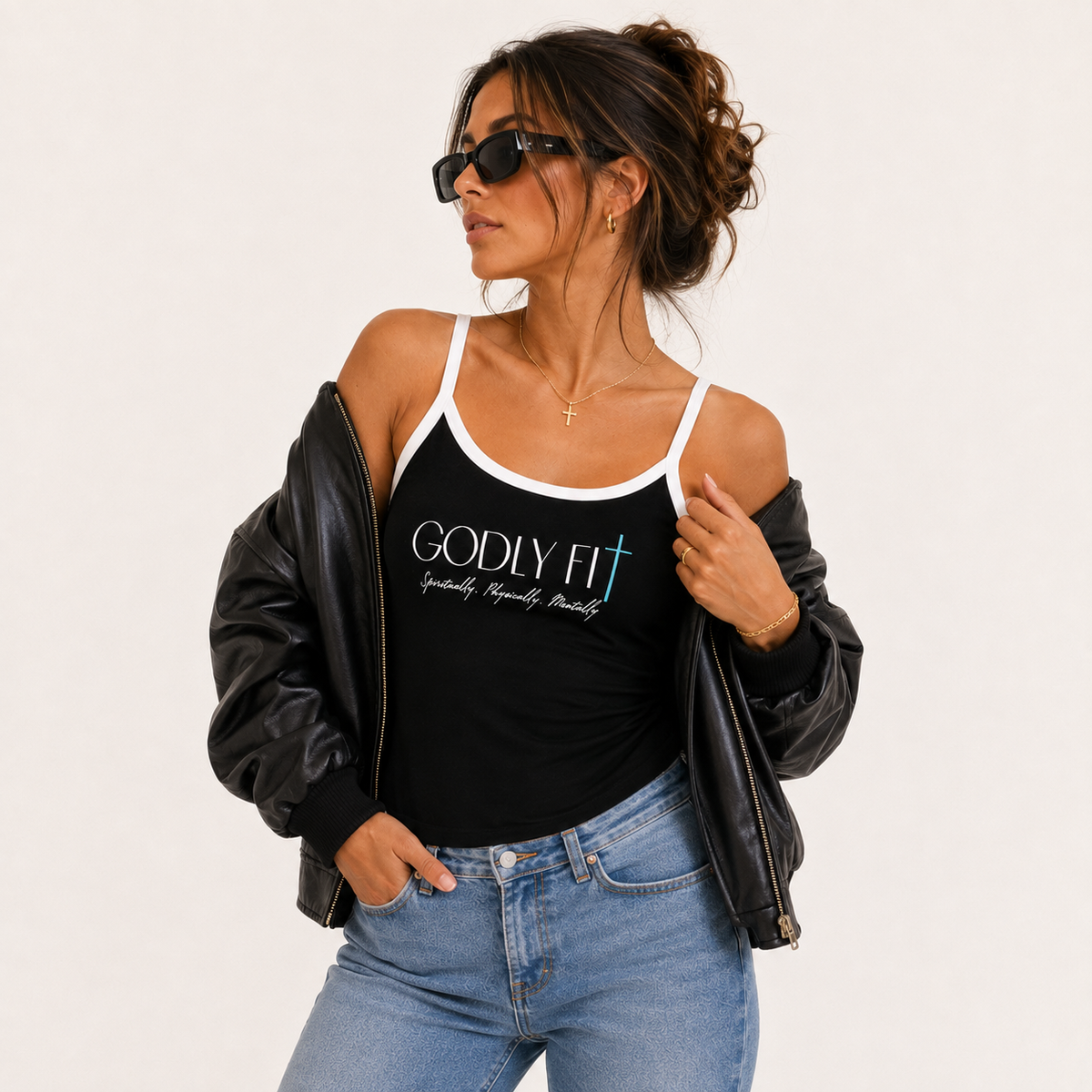 "GF" Baby Rib Spaghetti Onyx/White Tank