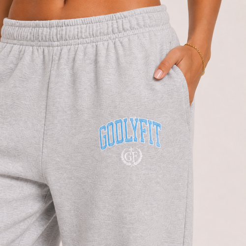 "College" Heather Grey Premium Open-Leg Sweatpants