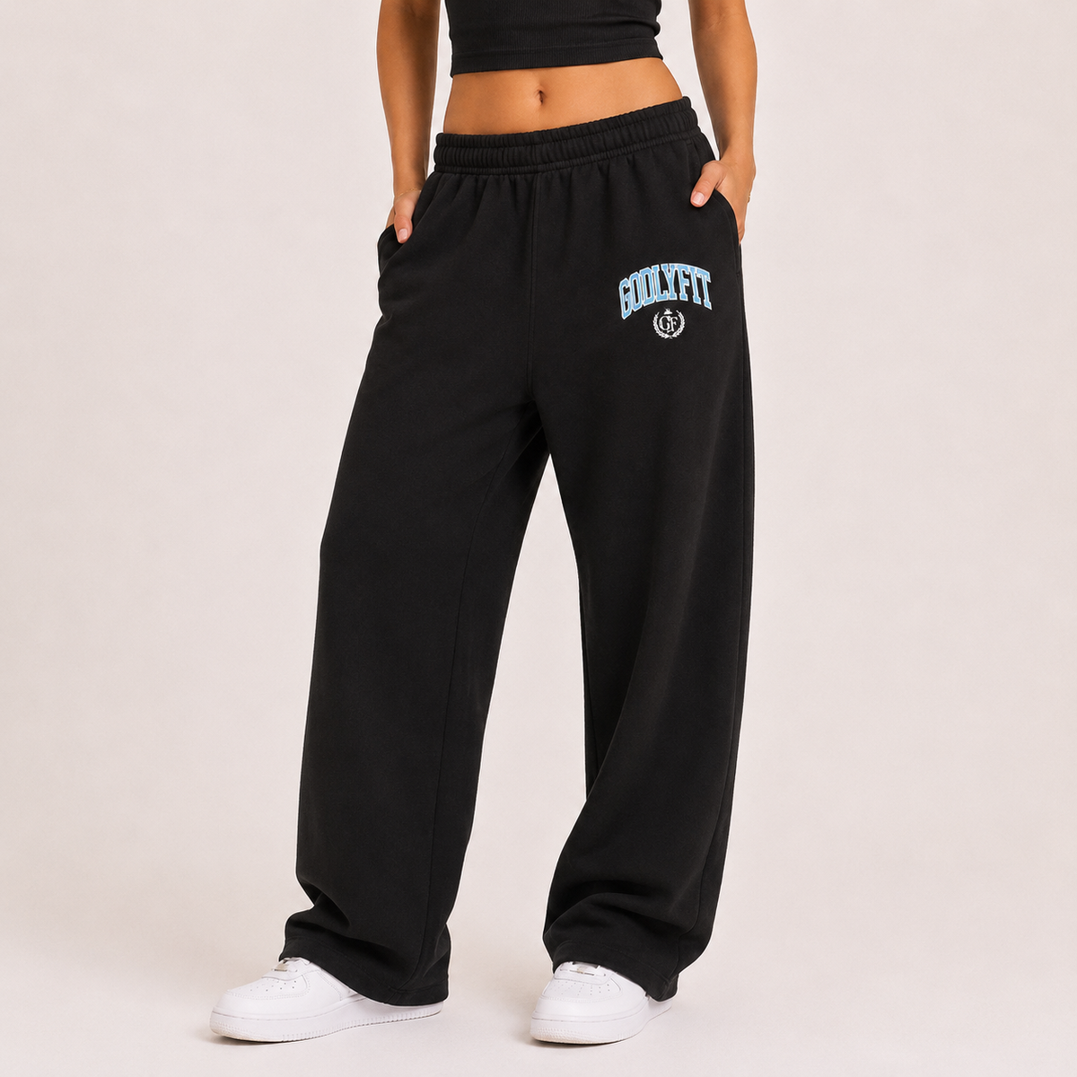 "College" Onyx Premium Open-Leg Sweatpants