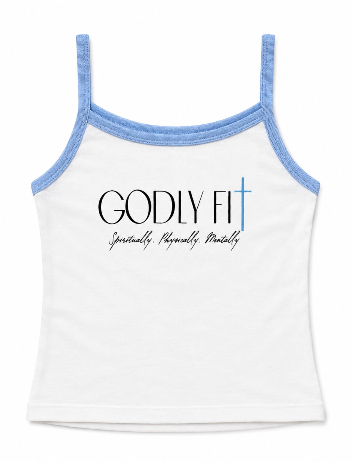 "GF" Baby Rib Spaghetti White/Blue Tank