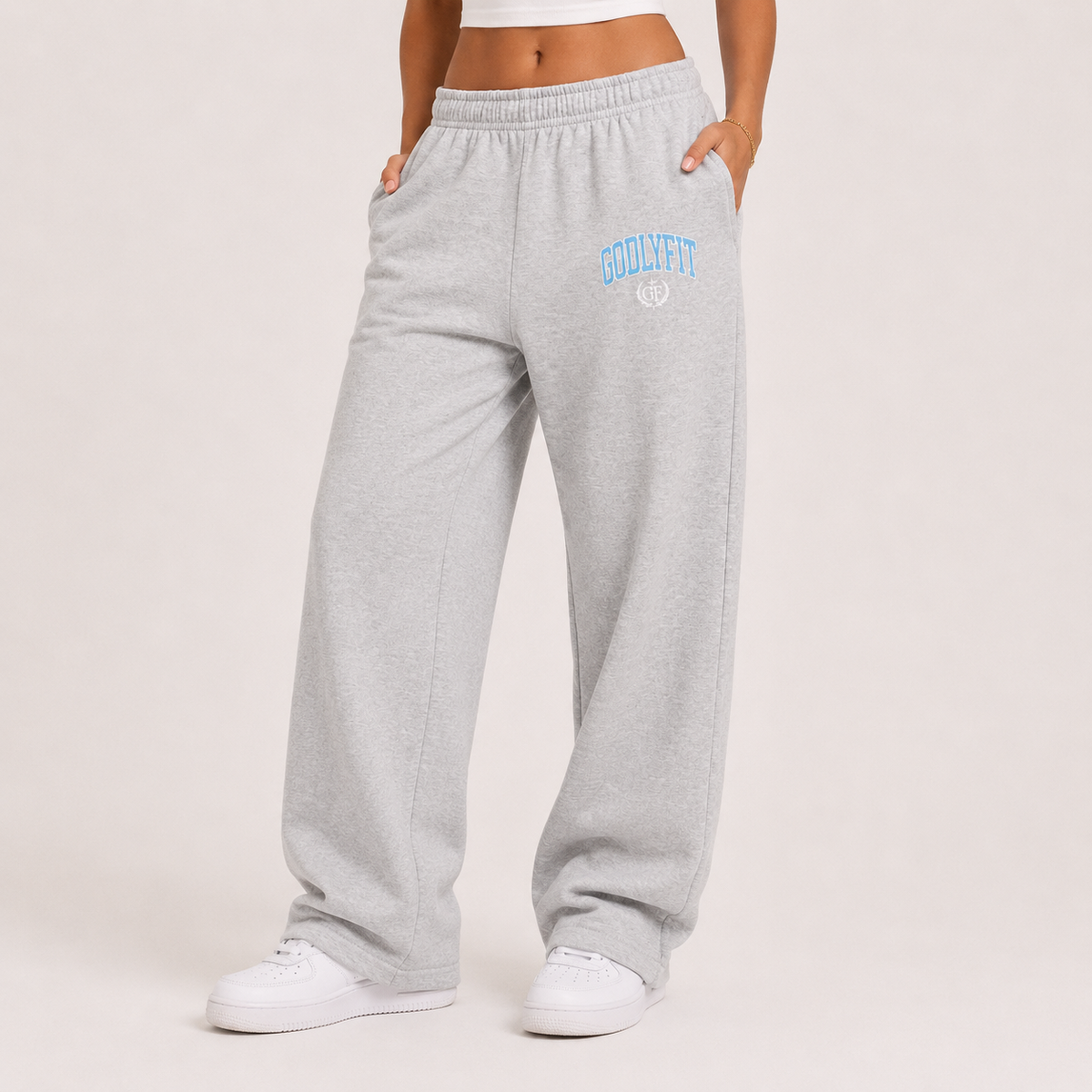 "College" Heather Grey Premium Open-Leg Sweatpants