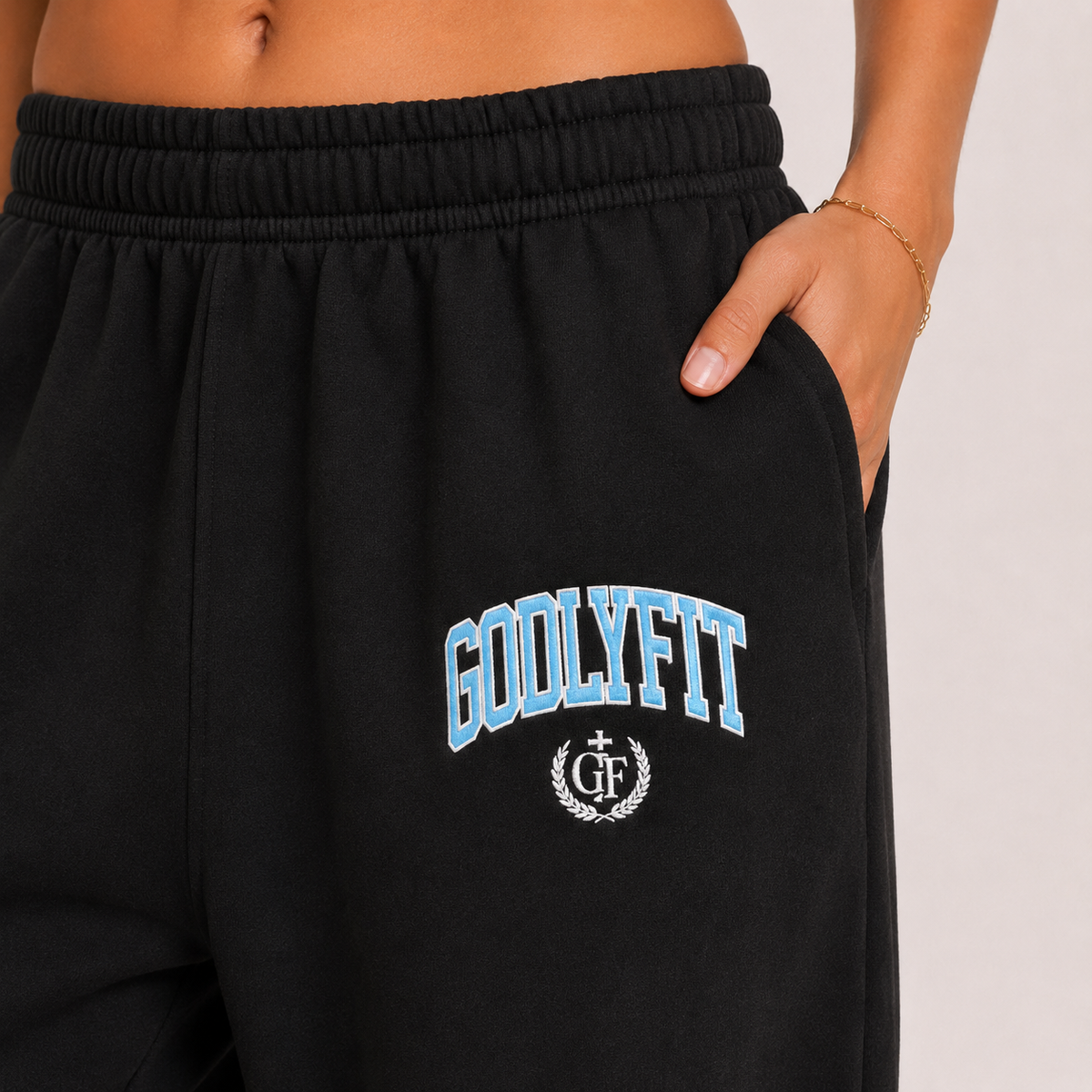 "College" Onyx Premium Open-Leg Sweatpants