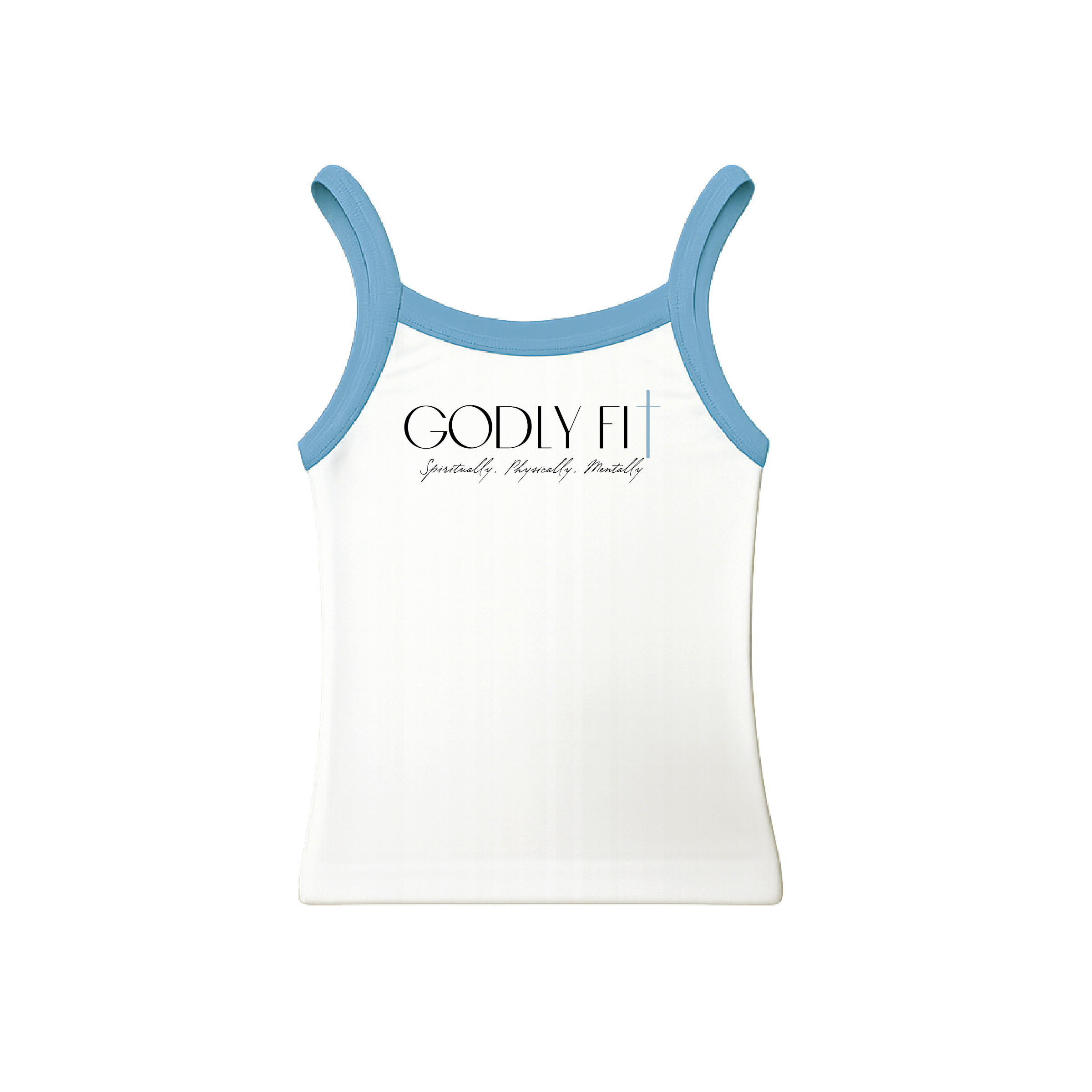 "GF" Baby Rib Spaghetti White/Blue Tank