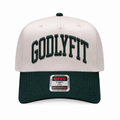 "Varsity" Natural/Forest Five Panel Structured Hat