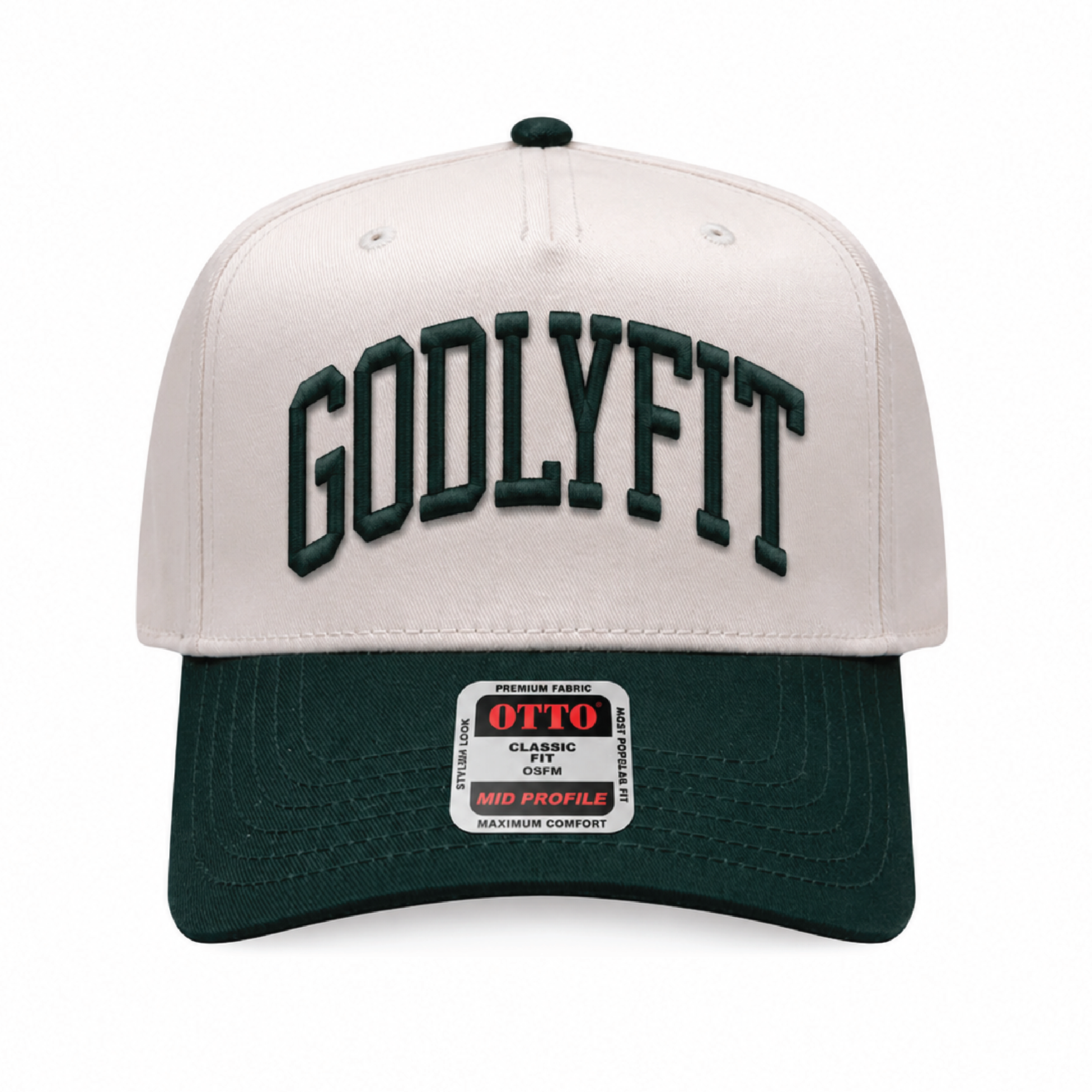 "Varsity" Natural/Forest Five Panel Structured Hat