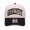 "Varsity" Natural/Black Five Panel Structured Hat