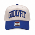 "Varsity" Natural/Royal Five Panel Structured Hat